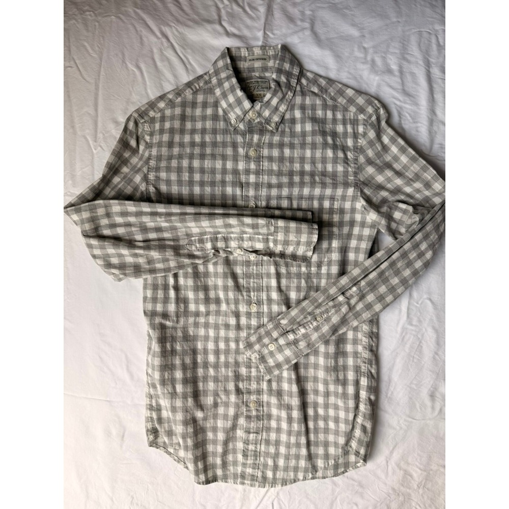 J.Crew Slim Untucked Secret Wash Gingham Shirt Grey White XS